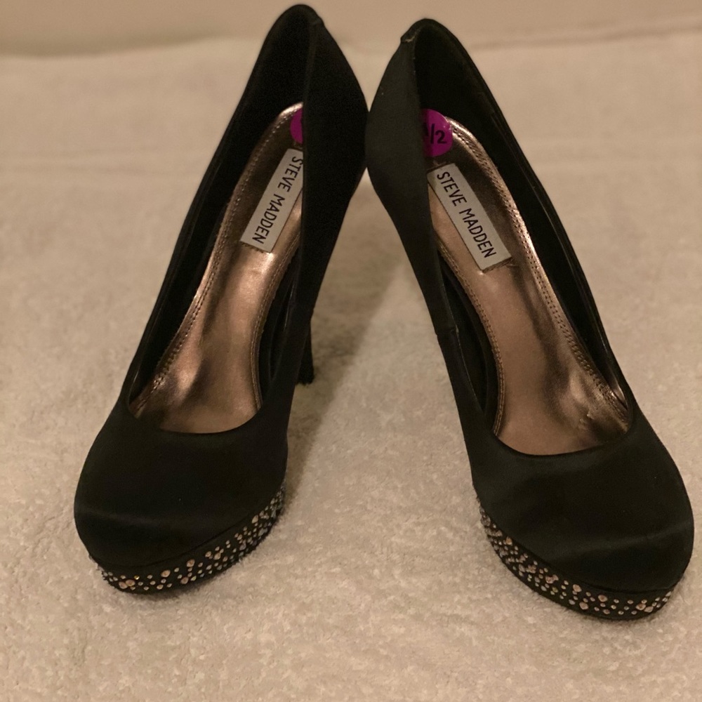 Steve Madden Black Satin /Rhinestone platform